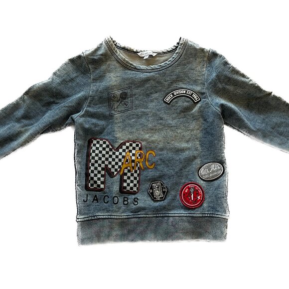 Little Marc Jacobs Distressed Denim Cotton Logo Patches Embroidery Sweatshirt 4 - Picture 5 of 14